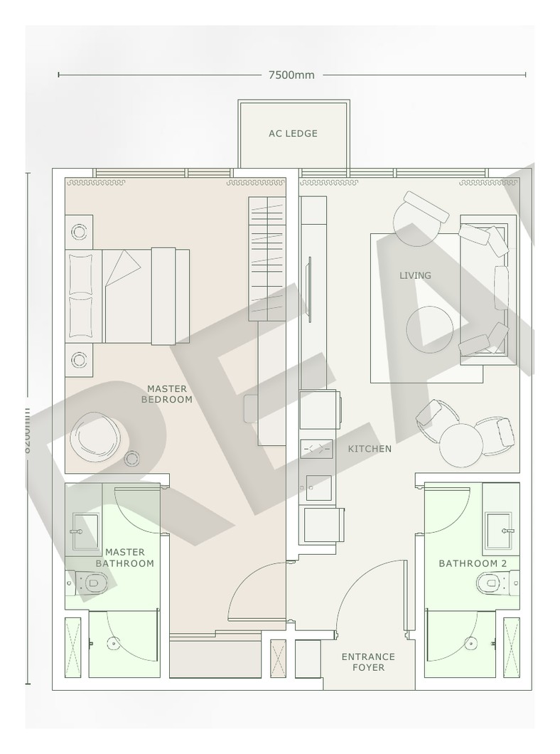 Type B 689 sqft floor plan