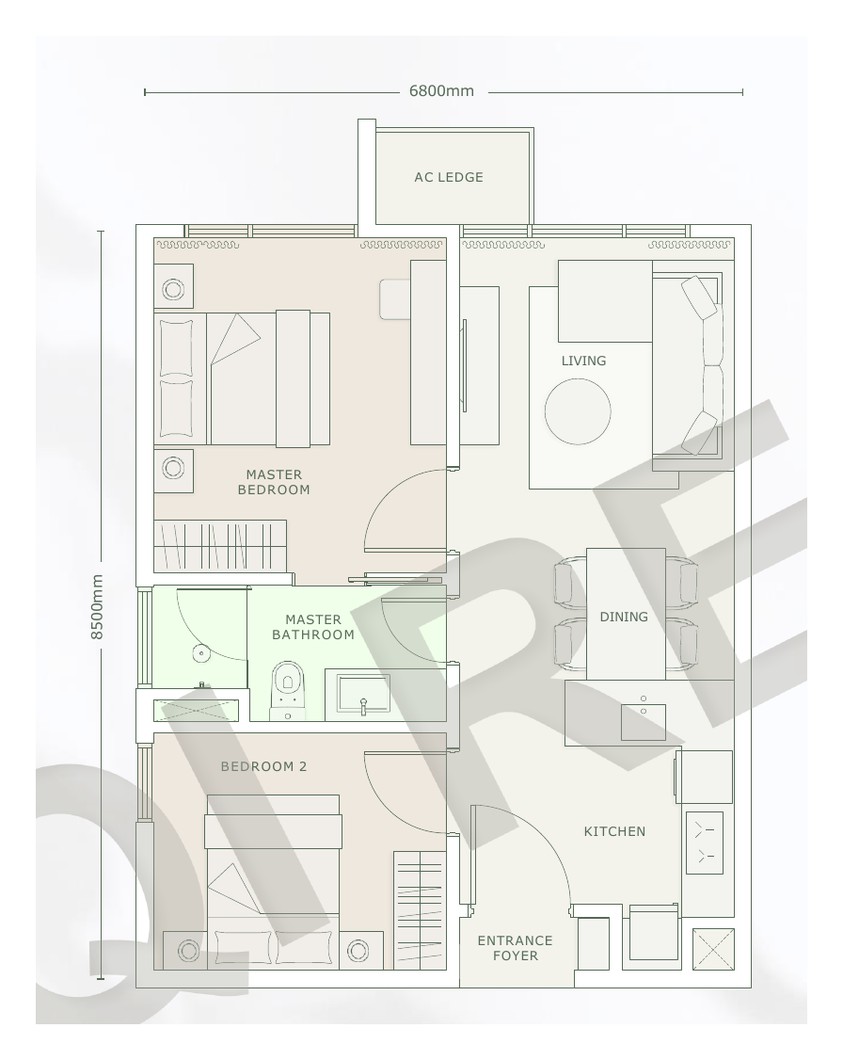Type C1 646 sqft floor plan