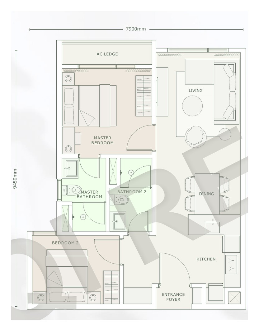 Type C2 732 sqft floor plan