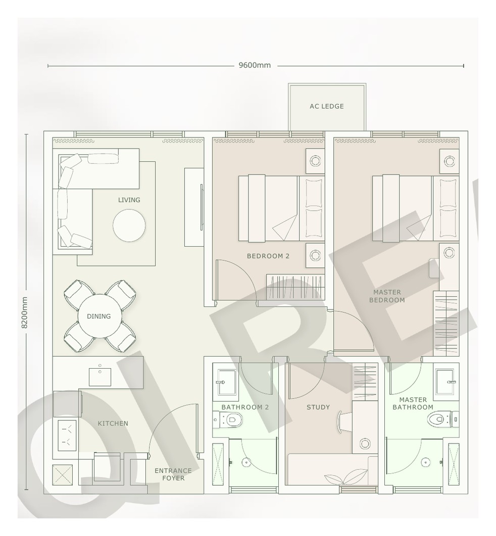 Type D1 872 sqft floor plan