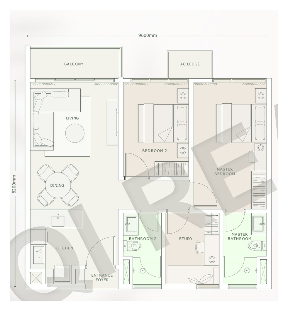 Type D2 926 sqft floor plan