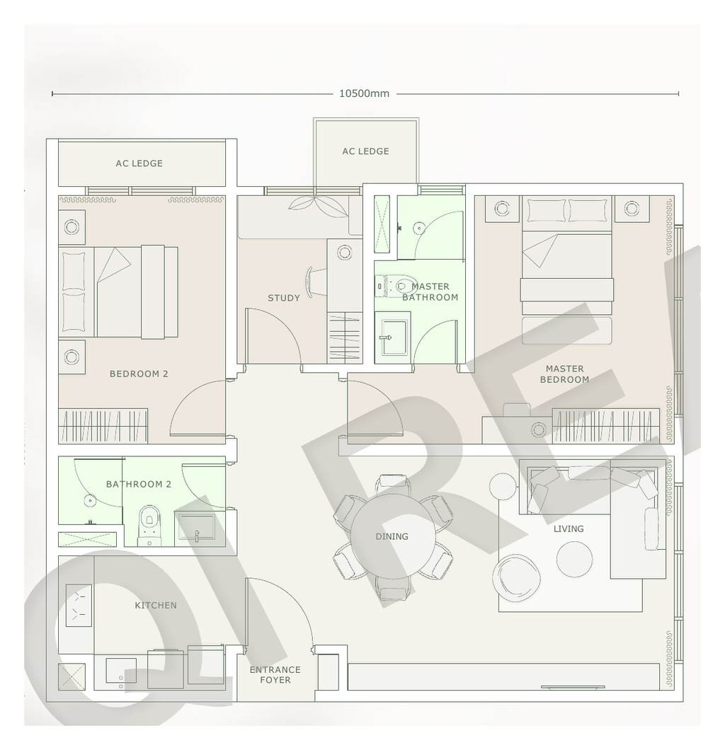 Type D3 1012 sqft floor plan