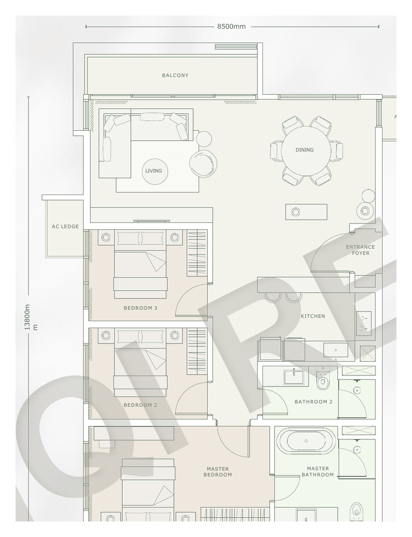 Type E1 1260 sqft floor plan