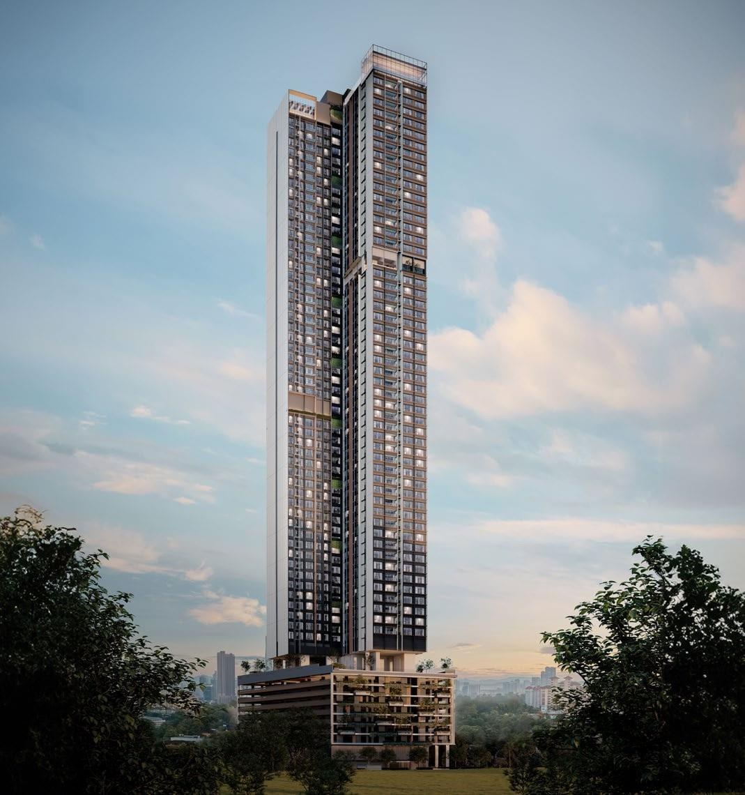 Parkside tower with vertical greenery